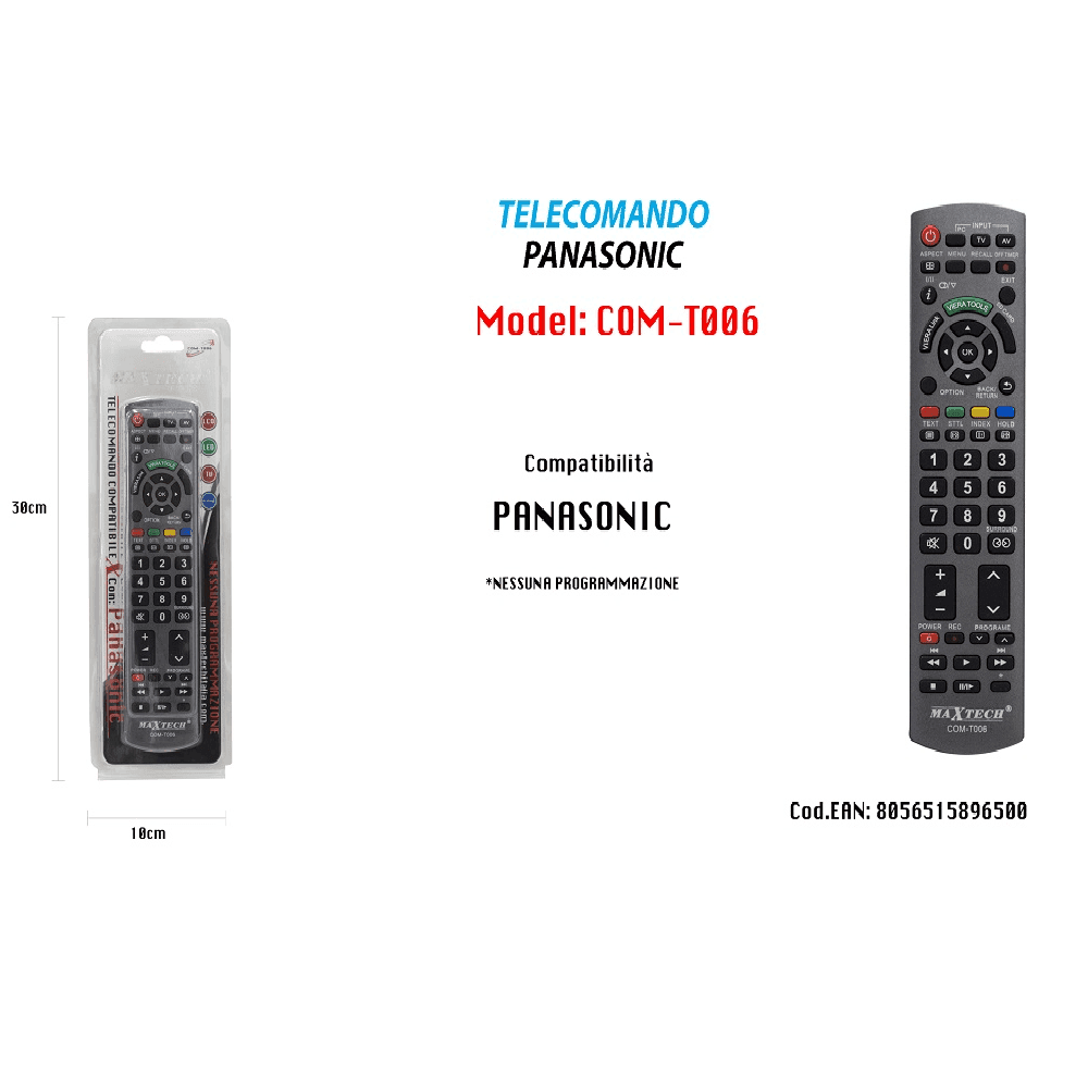 TELECOMANDO COMPATIBILE CON PANASONIC NESSUNA PROGRAMMAZIONE MAXTECH COM-T006 - 2