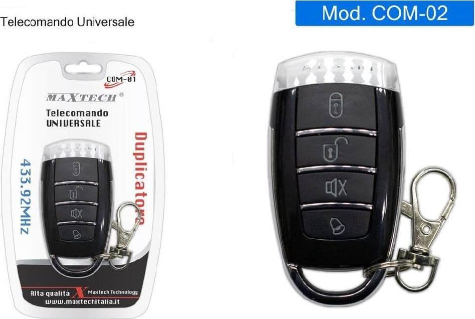 TELECOMANDO UNIVERSALE 433.92MHZ CANCELLO DUPLICATORE MAXTECH COM-02 PORTACHIAVI - 3
