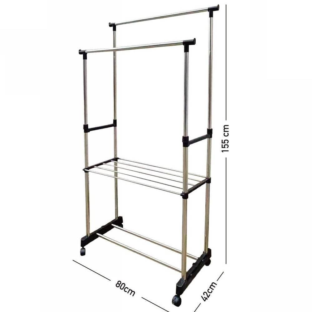 STAND APPENDIABITI DOPPIO IN ACCIAIO CON RUOTE ASTE TELESCOPICHE REGOLABILE - 2