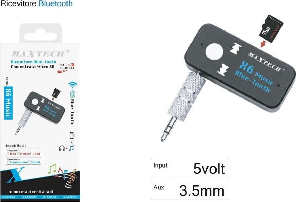 RICEVITORE BLUETOOTH ADATTATORE AUDIO PORTATILE MICROFONO INCORPORATO MAXTECH AD-BT003 - 3