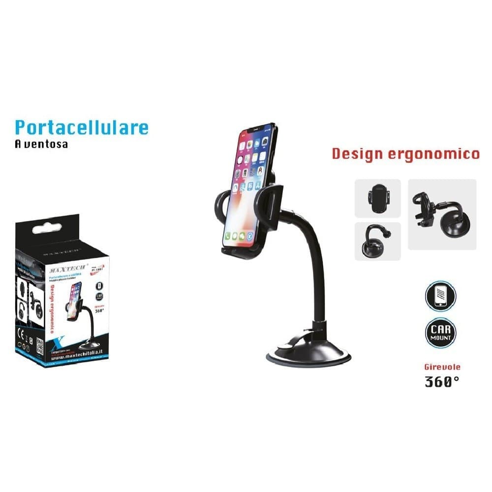 PORTACELLULARE UNIVERSALE PER AUTO PER IPAD SMARTPHONE NAVIGATORE MAXTECH PT-C007 - 2