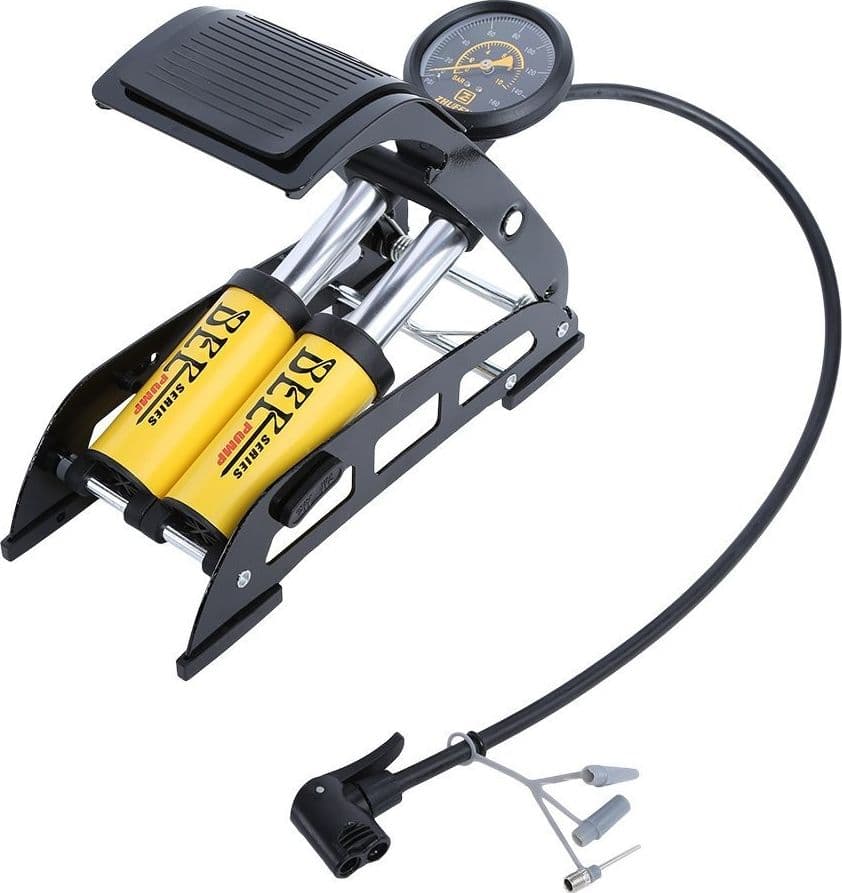 GONFIATORE POMPA A PEDALE MANOMETRO A 2 CILINDRI BICI AUTO MOTO 10 BAR 160 PSI - 3
