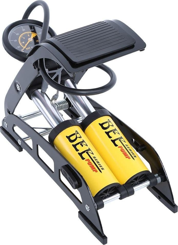 GONFIATORE POMPA A PEDALE MANOMETRO A 2 CILINDRI BICI AUTO MOTO 10 BAR 160 PSI - 4
