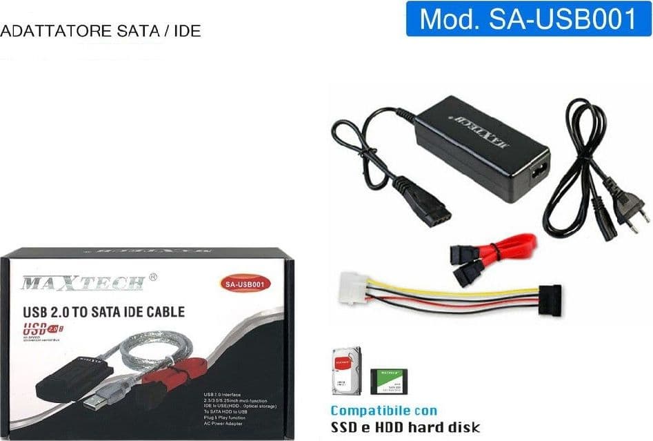 CAVO ADATTATORE SA-USB001 SATA/IDE PORTA USB2.0 HARD DISK 2.5 3.5 ALIMENTATORE PC - 2