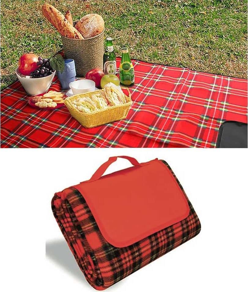 SEAMAR Telo picnic 175x200 cm Poliestere con Retro Impermeabile Colore Rosso Pieghevole salvaspazio