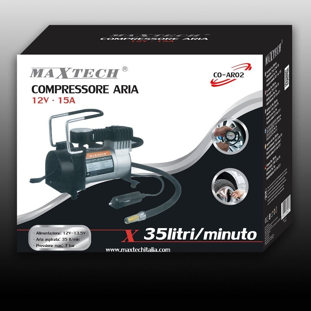 COMPRESSORE AD ARIA PORTATILE SERBATOIO 35L/MIN ALIMENTAZIONE 12V 15A MAXTECH CO-AR02 - 2
