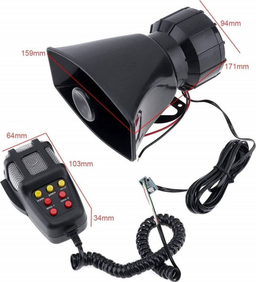 SIRENA CENTRALINA 7 CANALI 100W WATERPROOF ALLARME MICROFONO MEGAFONO AUTO 12V - 2