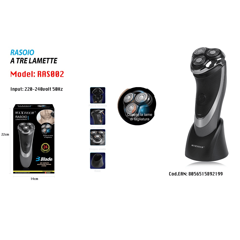 RASOIO UOMO MAXTECH VELOCITÀ DI TAGLIO CON MINI RASOIO E INTERRUTTORE RAS002 - 3