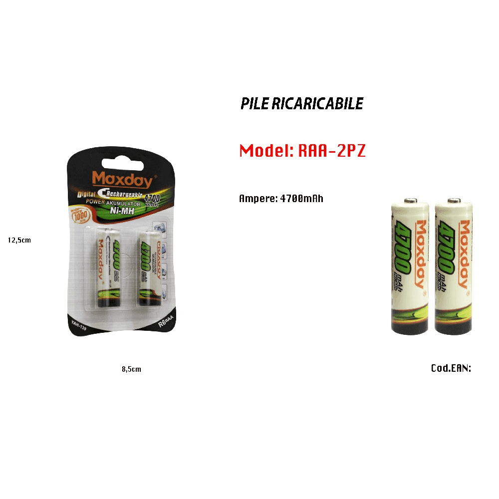2 PEZZI PILE BATTERIE STILO AA RICARICABILI DA 4700 MAH NI-MH PER FOTOCAMERA - 2