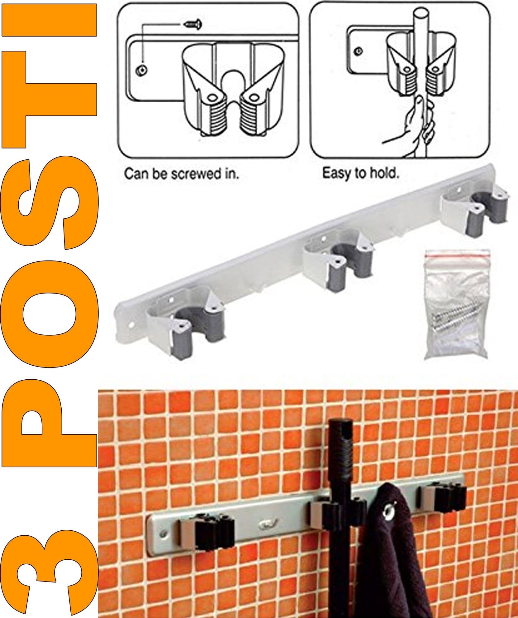 BARRA PORTA SCOPE APPENDI SCOPE 3 POSTI SOSTEGNO MURALE PORTASCOPA APPENDISCOPE