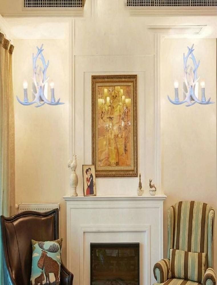 APPLIQUE COUNTRY A FORMA DI CORNA DI CERVO LAMPADA MURO RETRO 2 PORTALAMPADA E45 - 4