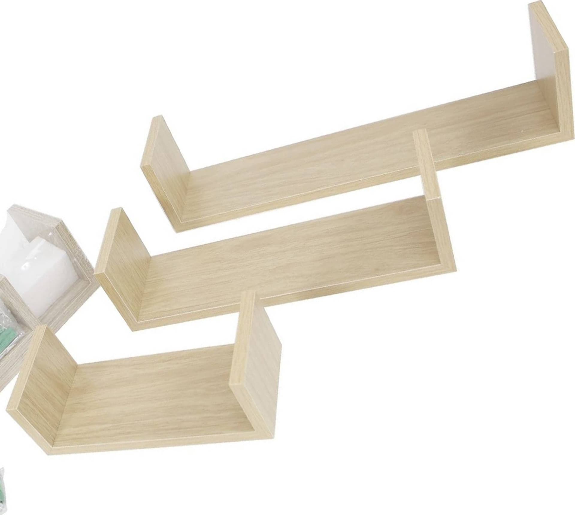 SET 3 MENSOLE DA PARETE MODERNE DESIGN CON BORDI MENSOLA SCAFFALE LEGNO NATURALE - 1