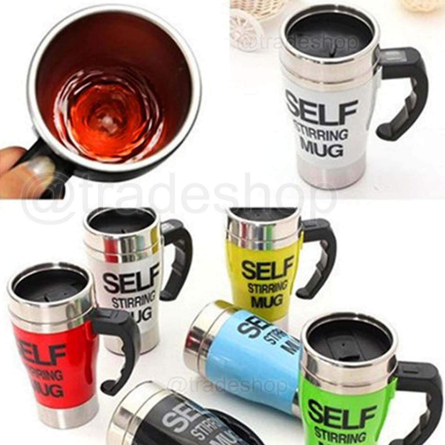 TAZZA BICCHIERE AUTOMESCOLANTE SELF STIRRING MUG PER CAPPUCCINO LATTE COLAZIONE