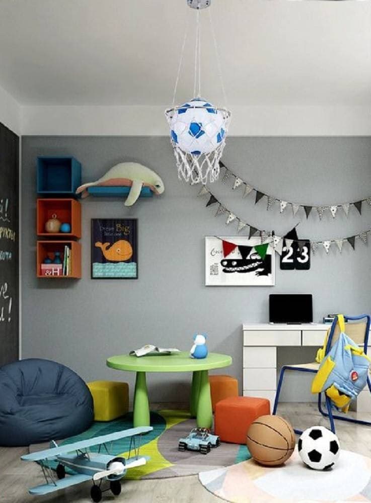 LAMPADARIO A SOSPENSIONE A FORMA DI CANESTRO BASKET CON PALLA PER CAMERETTA A09 - 2