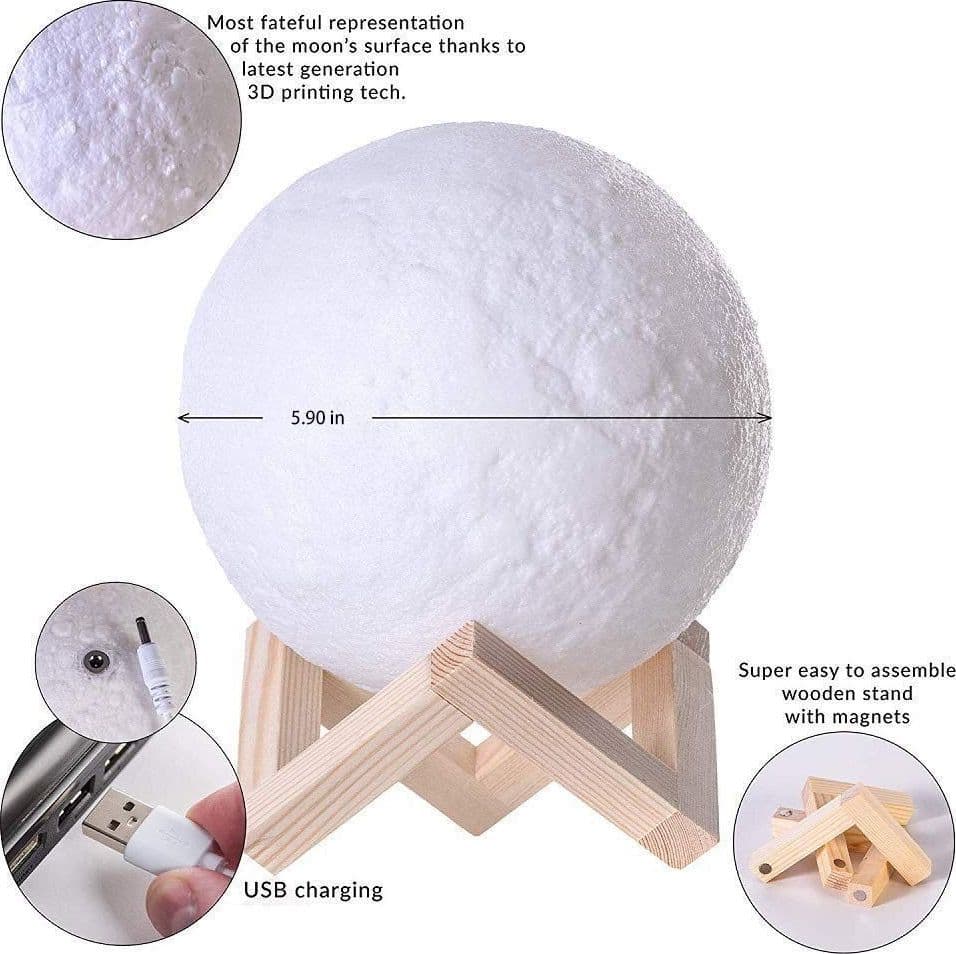 LAMPADA LED 3D A FORMA DI LUNA USB LUNA LUCE REGOLABILE NOTTURNA RICARICABILE - 5