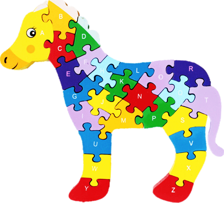 3D PUZZLE LEGNO FORMA DI CAVALLO EDUCATIVO LETTERE NUMERI BAMBINI IMPARARE