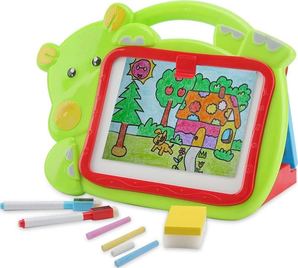 LAVAGNA LAVAGNETTA PER BAMBINI HIPPO 2IN1 CON GESSETTI CASSINO PENNARELLI VERDE - 3