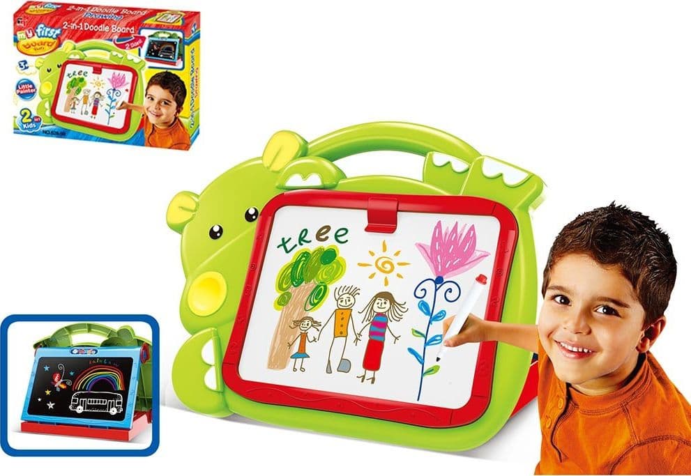 LAVAGNA LAVAGNETTA PER BAMBINI HIPPO 2IN1 CON GESSETTI CASSINO PENNARELLI VERDE - 4