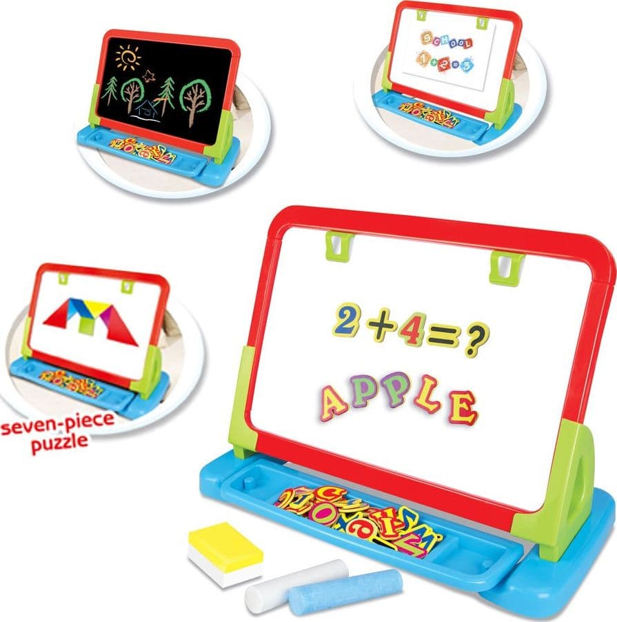 LAVAGNA CON SUPPORTO DA TAVOLO O PAVIMENTO CON ACCESSORI PUZZLE LETTERE NUMERI - 3