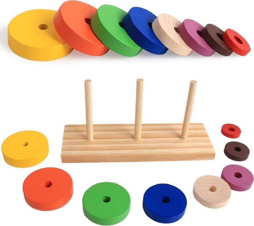 SET DI PUZZLE LEGNO ANELLO COLORATO TORRE GIOCATTOLI EDUCATIVI SVILUPPO BAMBINI - 3