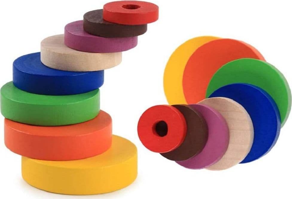 SET DI PUZZLE LEGNO ANELLO COLORATO TORRE GIOCATTOLI EDUCATIVI SVILUPPO BAMBINI - 5
