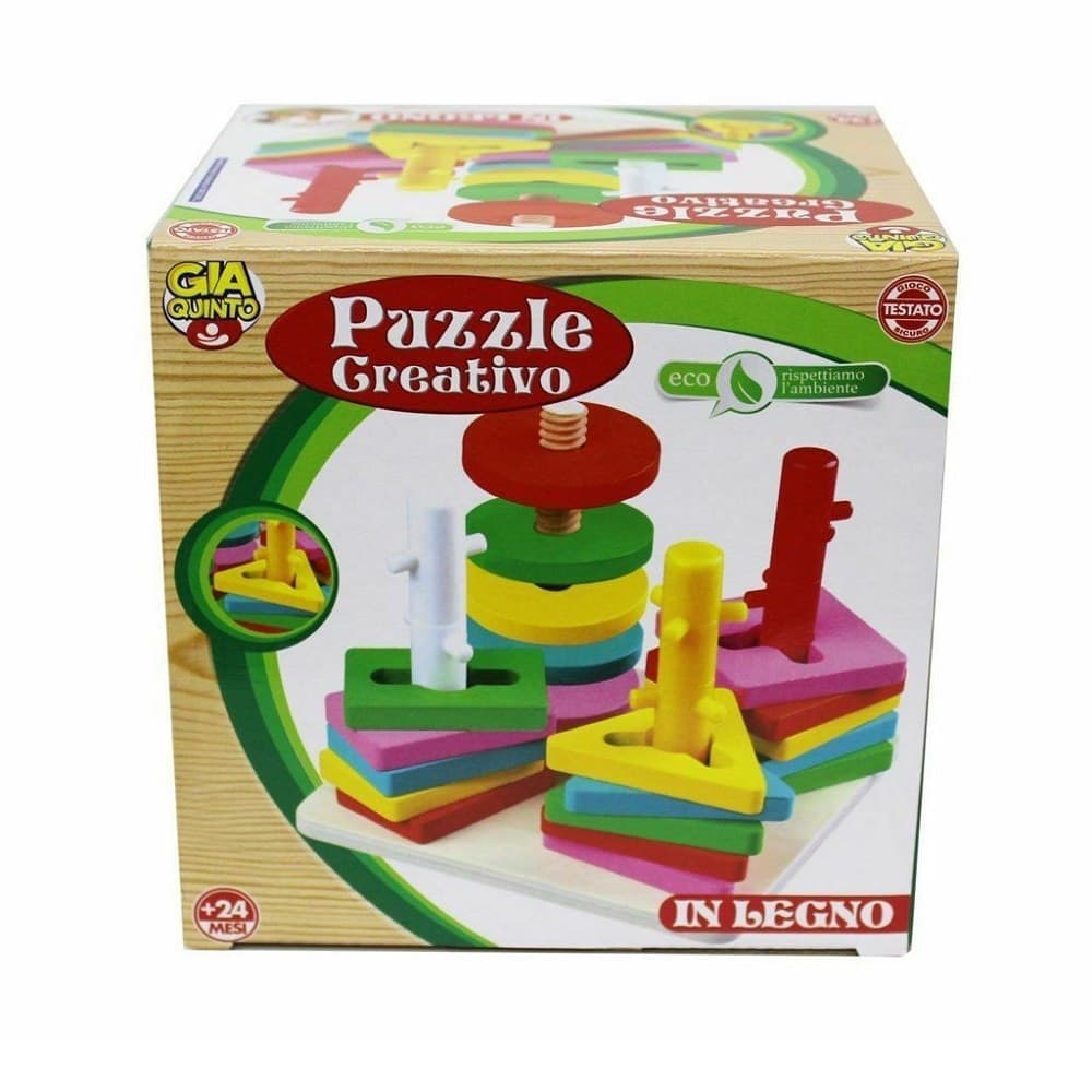 PUZZLE CREATIVO IN LEGNO GIOCATTOLO GIOCO EDUCATIVO PER BAMBINI FORME COLORATE - 1