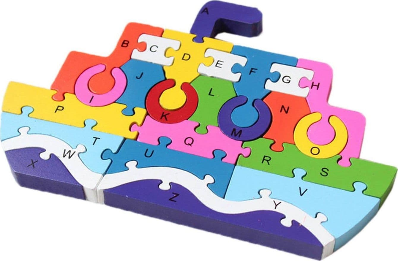 3D PUZZLE LEGNO FORMA DI NAVE EDUCATIVO LETTERE NUMERI BAMBINI IMPARARE