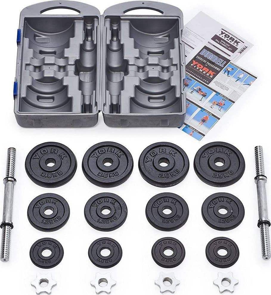 SET DI MANUBRI IN GHISA YORK FITNESS 20KG FORATURA 2,54CM ALLENAMENTO PALESTRA - 2