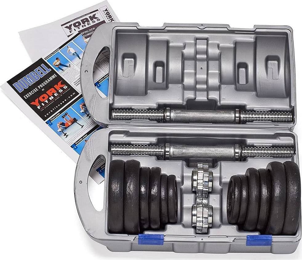 SET DI MANUBRI IN GHISA YORK FITNESS 20KG FORATURA 2,54CM ALLENAMENTO PALESTRA - 4
