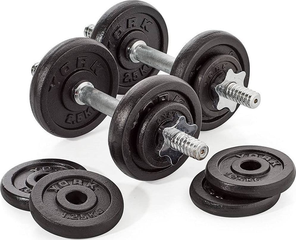 SET DI MANUBRI IN GHISA YORK FITNESS 20KG FORATURA 2,54CM ALLENAMENTO PALESTRA - 6