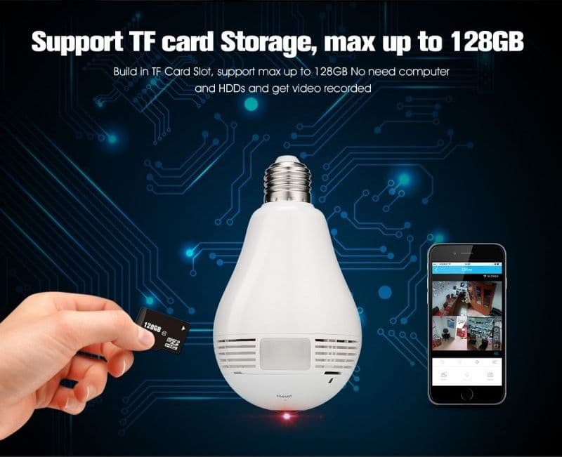 TELECAMERA LAMPADINA HD 360° HD WIFI P2P IR 960P GESTIBILE DA APP ANDROID IOS - 5