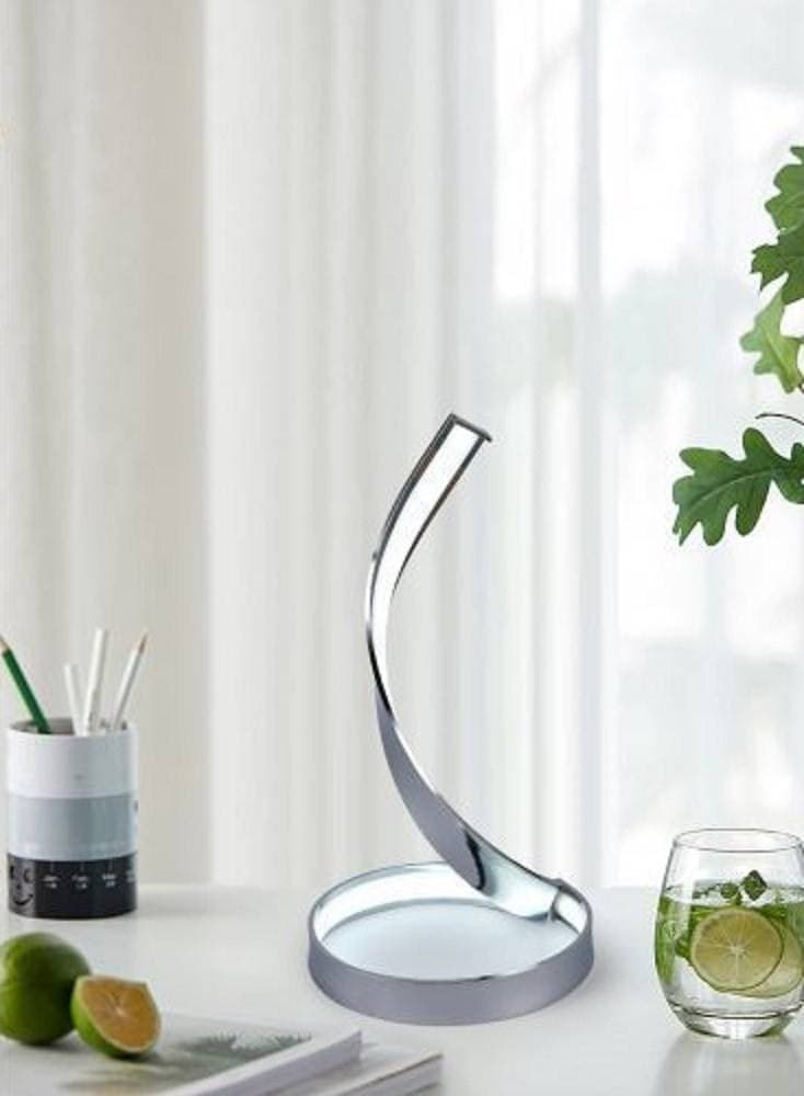 LAMPADA DA TAVOLO LED MODERNA A SPIRALE CURVA 12W LUCE COMODINO ARGENTO ABATJOUR - 7