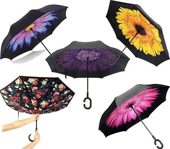 OMBRELLO REVERSIBILE APERTURA INVERSA AUTO CASA ROVESCIATO ANTI PIOGGIA MODA - 4