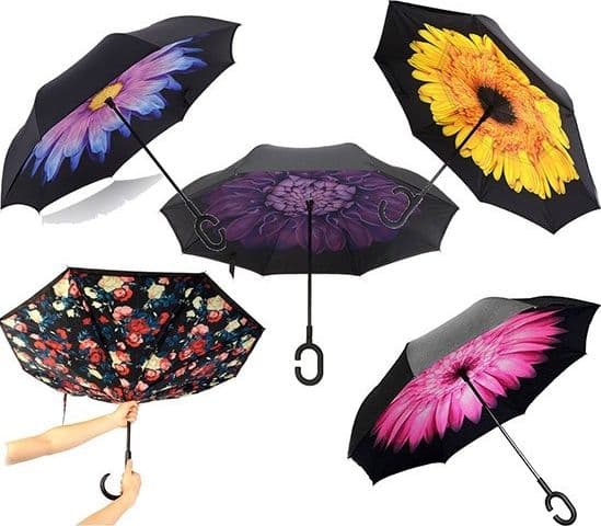 OMBRELLO REVERSIBILE APERTURA INVERSA AUTO CASA ROVESCIATO ANTI PIOGGIA MODA - 4