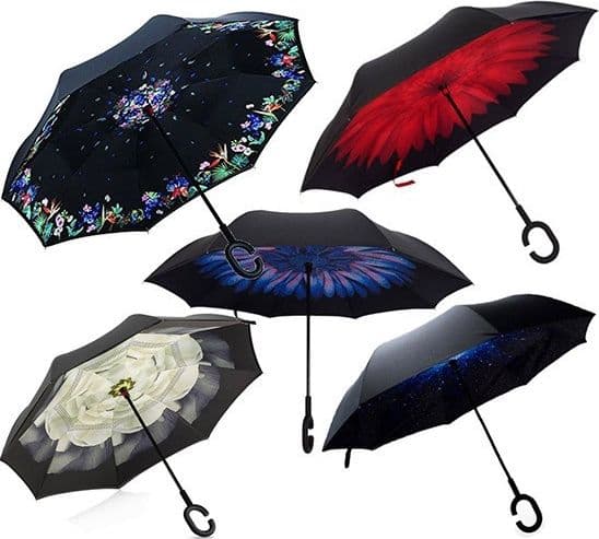OMBRELLO REVERSIBILE APERTURA INVERSA AUTO CASA ROVESCIATO ANTI PIOGGIA MODA - 5