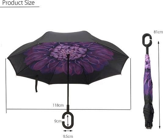 OMBRELLO REVERSIBILE APERTURA INVERSA AUTO CASA ROVESCIATO ANTI PIOGGIA MODA - 6