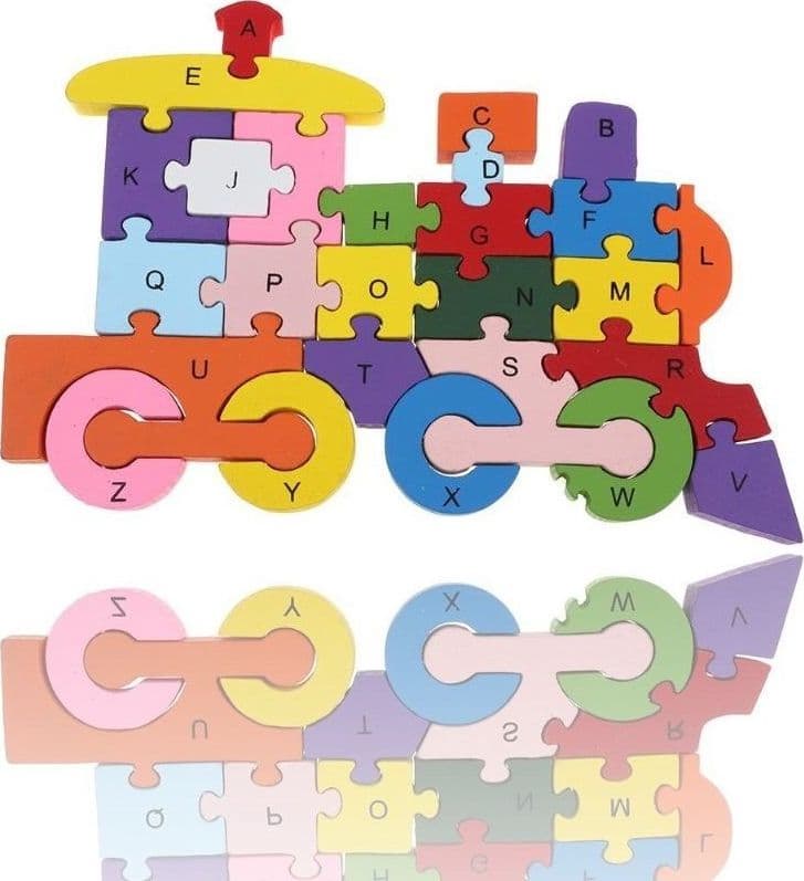 3D PUZZLE LEGNO FORMA DI TRENO EDUCATIVO LETTERE NUMERI BAMBINI IMPARARE