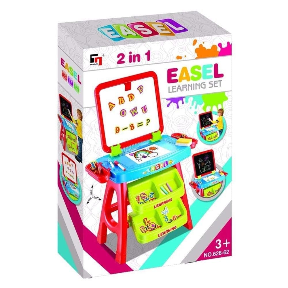 SET LAVAGNA CON PIANO DISEGNO E CAVALLETTO ROSSO CON ACCESSORI NUMERI E LETTERE - 2