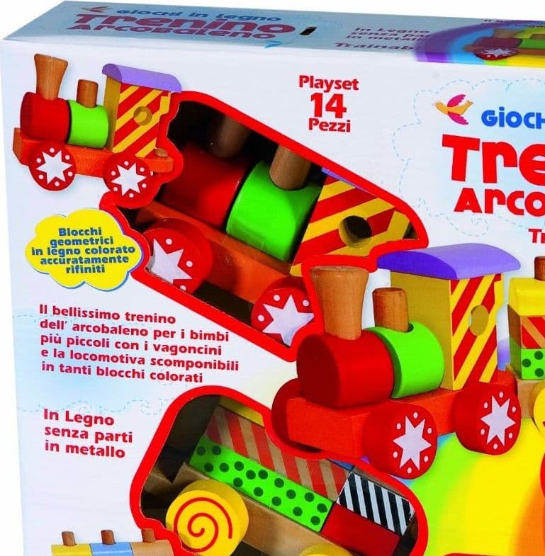 TRENINO DIDATTICO IN LEGNO PRIMA INFANZIA TRENINO ARCOBALENO 14 PZ. PLAYSET - 2