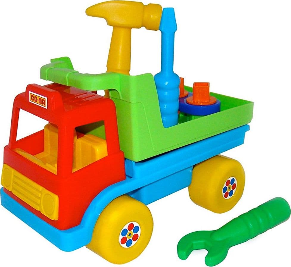 CAMION GIOCATTOLO TRAMPOLIERE SCALA 1:16 CON CACCIAVITE MARTELLO E CHIAVE - 2