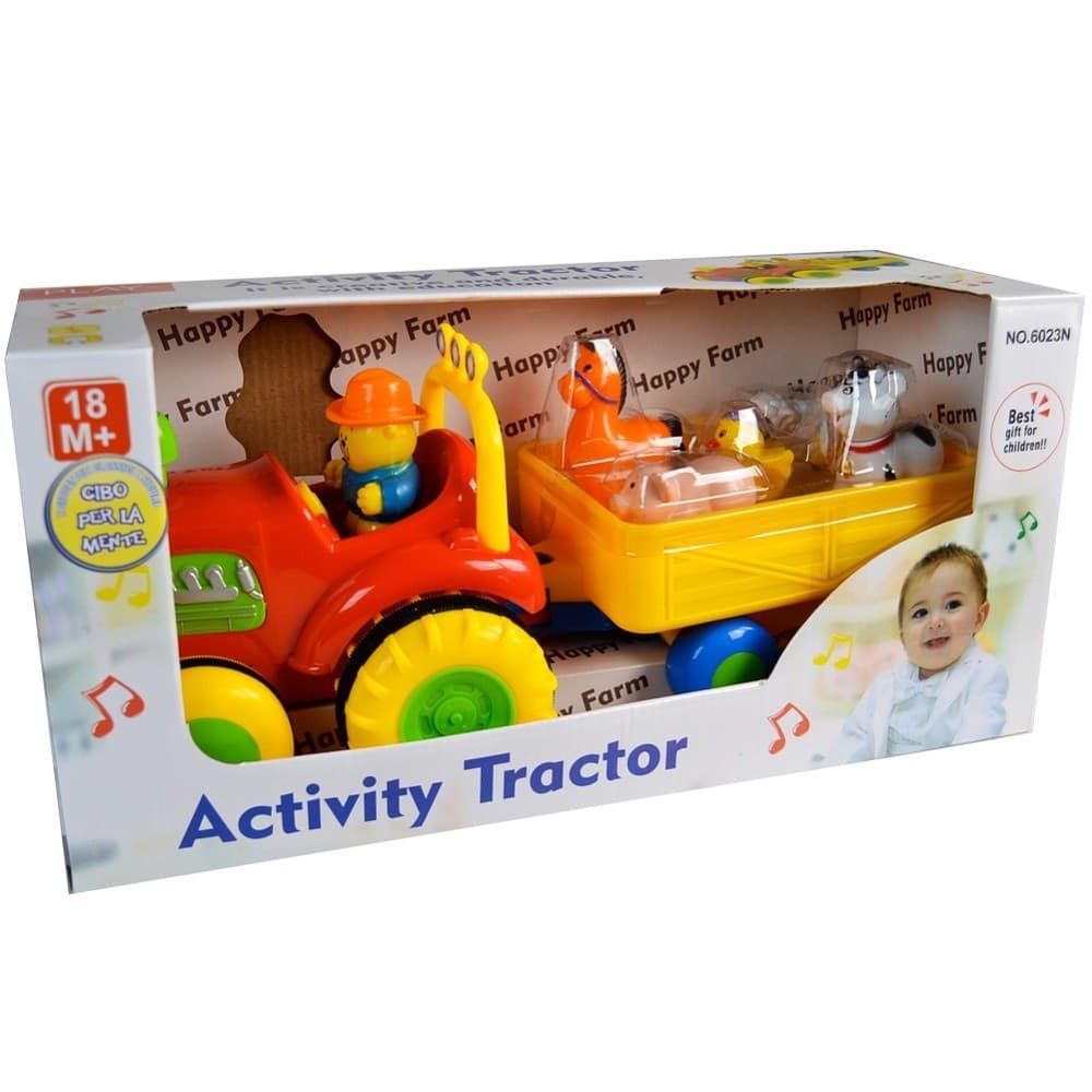 TRATTORE ZIO TOBIA CON SUONI CON 5 ANIMALI FATTORIA GIOCHI INFANZIA 40 X 20 CM