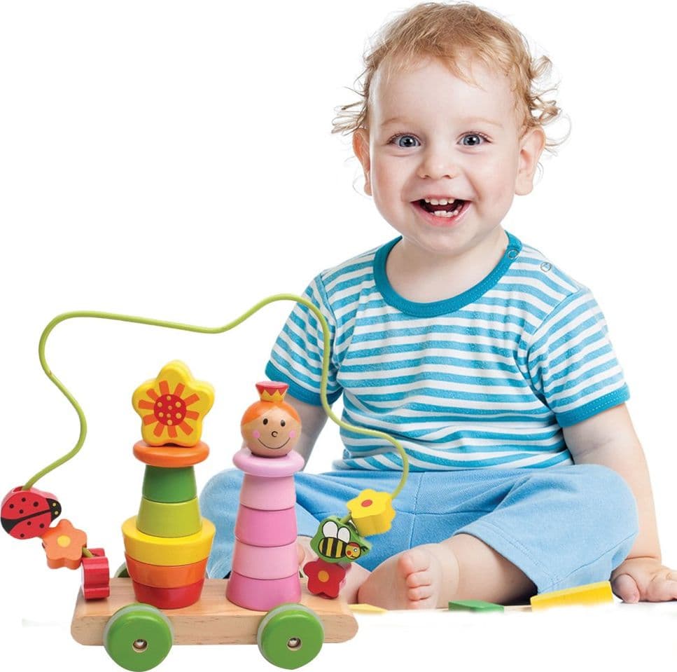 GIOCATTOLO MACCHININA ATTIVITA PER BAMBINI IN LEGNO GIOCO EDUCATIVO NEONATO 23CM - 2