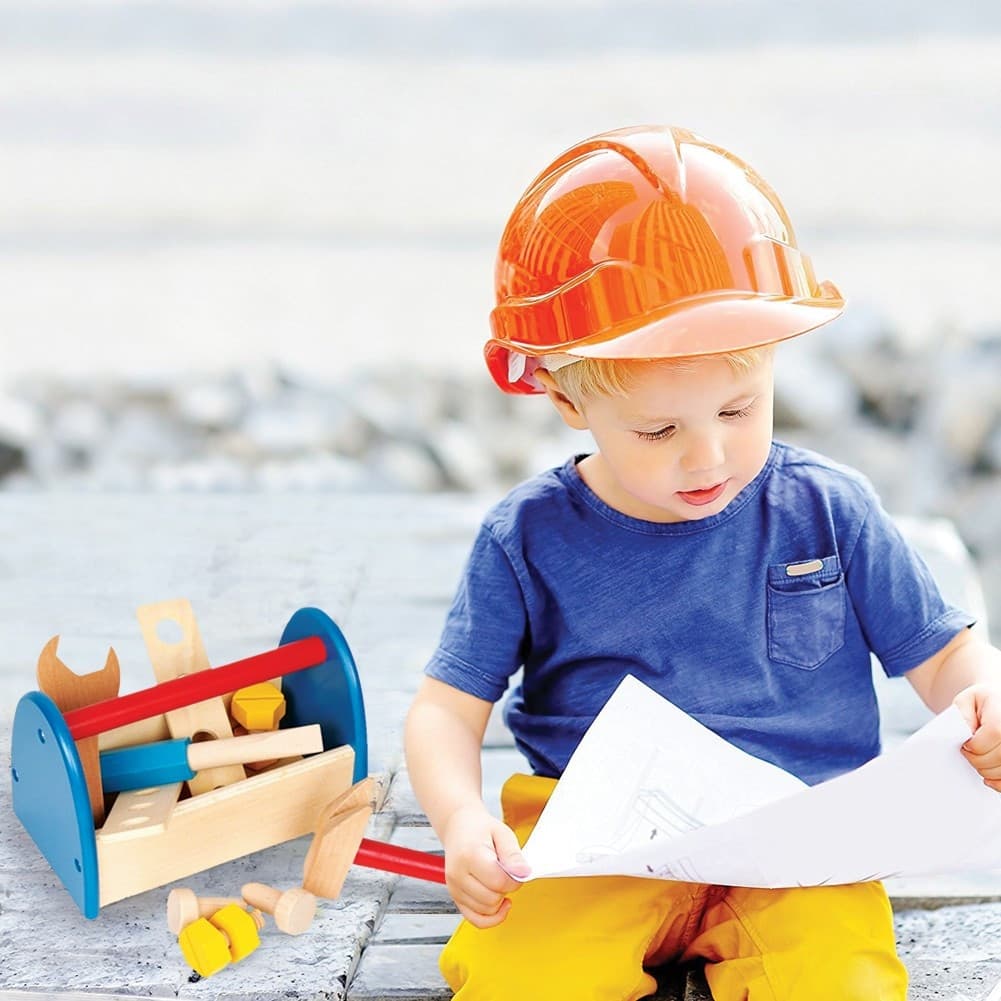 CASSETTA DEGLI ATTREZZI GIOCATTOLO PER BAMBINI IN LEGNO ATTREZZI ACCESSORI GIOCO - 2