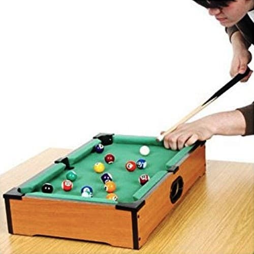 MINI BILIARDO DA TAVOLO GIOCO IN LEGNO CON 2 STECCHE PALLE GESSO E TRIANGOLO - 3