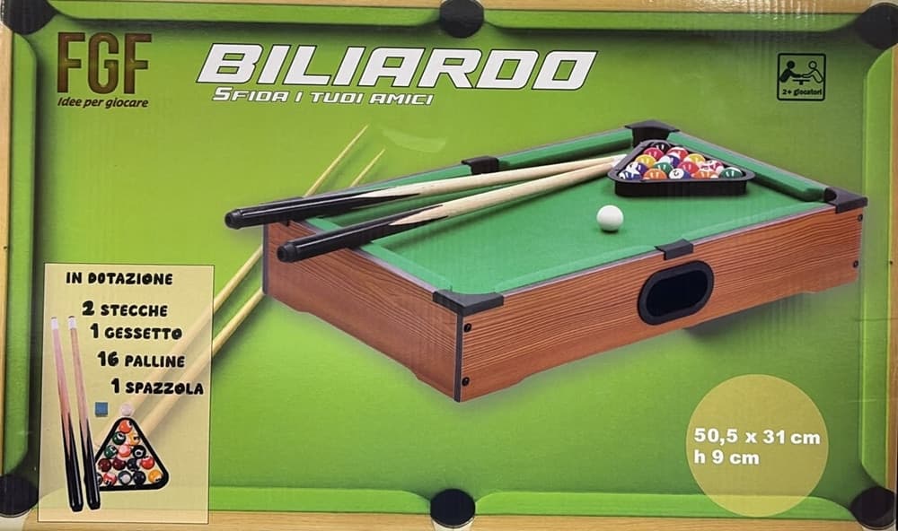 MINI BILIARDO DA TAVOLO GIOCO IN LEGNO CON 2 STECCHE PALLE GESSO E TRIANGOLO 737419 - 5