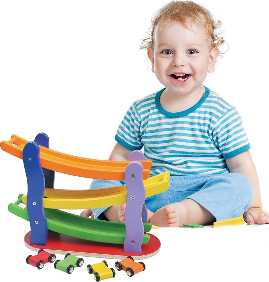 GARAGE 3 LIVELLI SCIVOLO PARCHEGGIO PISTA MACCHININE GIOCATTOLO IN LEGNO BAMBINI - 2