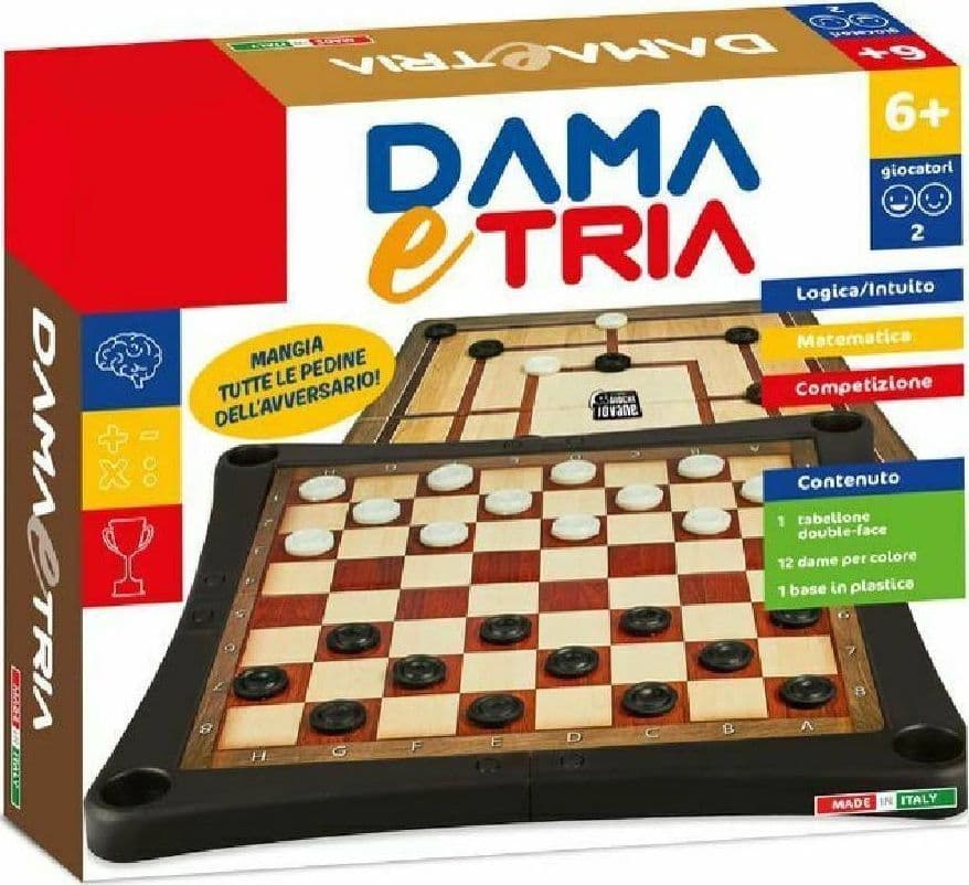 DAMA E TRIA GIOCO DA TAVOLO IN SCATOLA LOGICA INTUITO GIOCATTOLO GIOCO BAMBINI