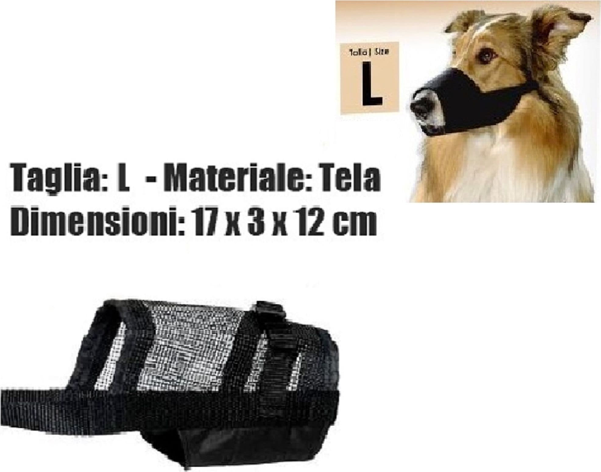MUSERUOLA CANE MISURA L IN TELA ROBUSTA LEGGERA ATOSSICA LAVABILE NERO