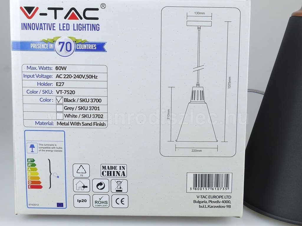 LAMPADARIO PENDENTE LAMPADA A SOSPENSIONE COLORE NERO SABBIA ALLUMINIO VT-7520 - 6