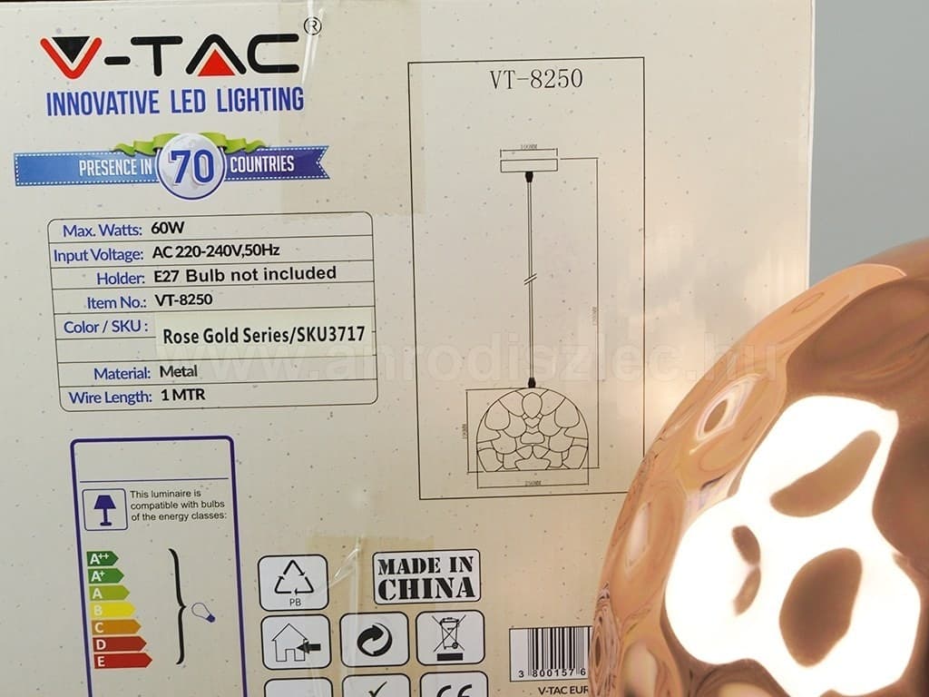 LAMPADARIO PENDENTE LAMPADA A SOSPENSIONE IN METALLO CONO ORO ROSA RAME VT-8250 - 6